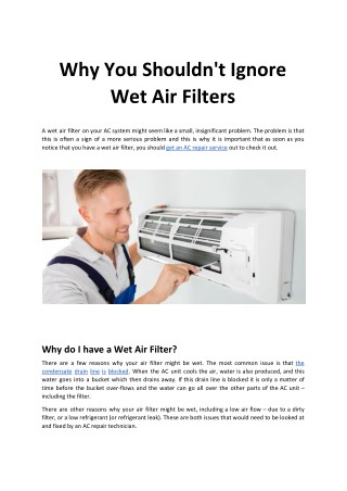 Why You Shouldn't Ignore Wet Air Filters