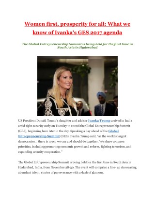 Women first, prosperity for all: What we know of Ivanka's GES 2017 agenda