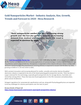 Gold Nanoparticles Market Analysis by Application And Segment Forecasts To 2020