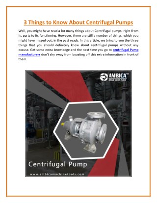 Some Facts Need to Know about Performance of Centrifugal Pumps