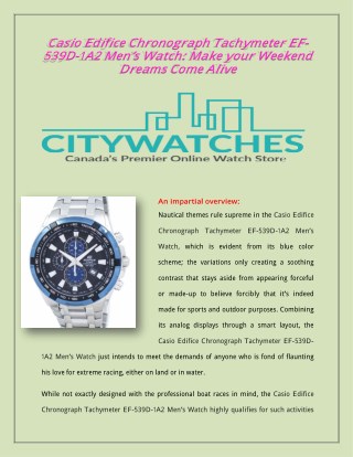 Casio Edifice Chronograph Tachymeter EF-539D-1A2 Menâ€™s Watch
