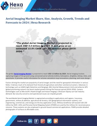 Aerial Imaging Industry Analysis, Size, Growth, Demand and Forecast to 2024