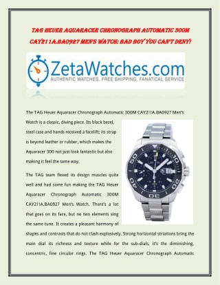 TAG Heuer Aquaracer Chronograph Automatic 300M CAY211A.BA0927 Menâ€™s Watch