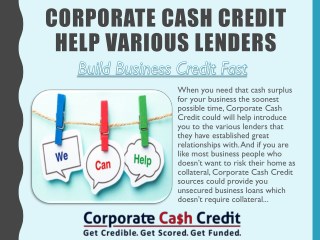 Corporate Cash Credit help various lenders - Build Business Credit Fast
