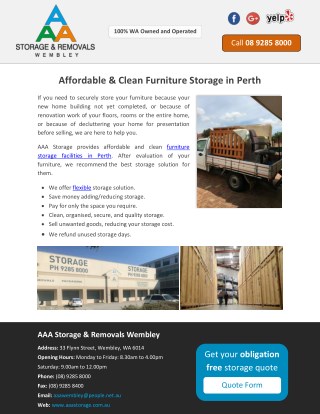 Affordable & Clean Furniture Storage in Perth