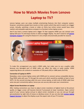 How to Watch Movies from Lenovo Laptop to TV?