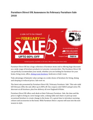 Furniture Direct UK Announces its February Furniture Sale 2018