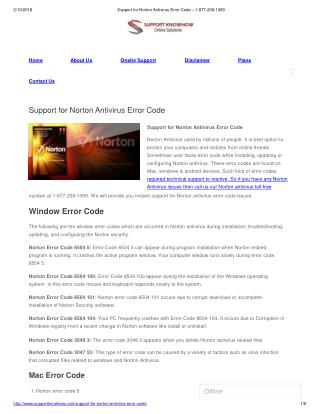 Support for Norton Antivirus Error Code