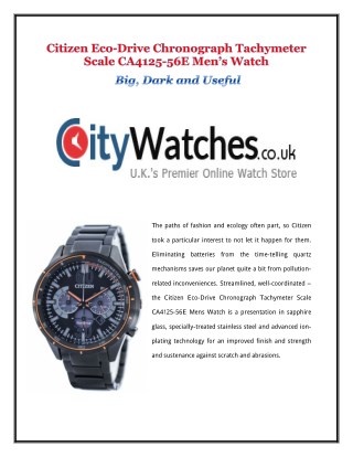 Citizen Eco-Drive Chronograph Tachymeter Scale CA4125-56E Menâ€™s Watch:Big, Dark and Useful