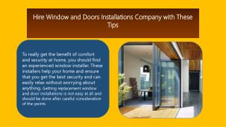 Hire Window and Doors Installations Company with These Tips