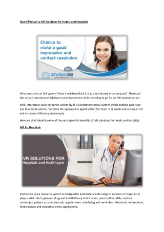 IVR benefits for Hotels and Hospitals