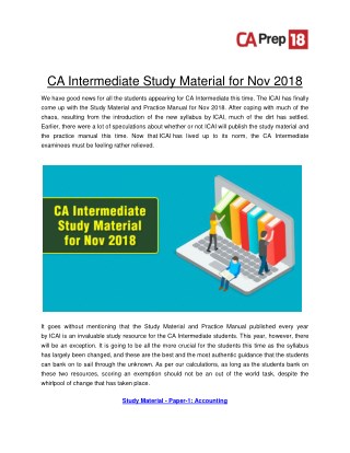 CA Intermediate Study Material for Nov 2018