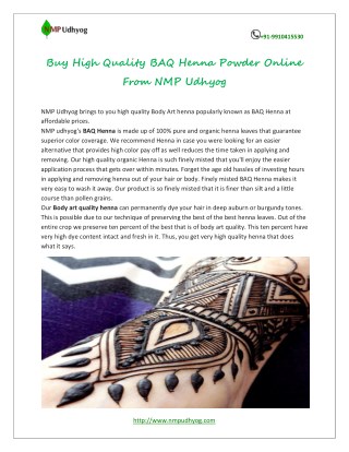 Buy High Quality BAQ Henna Powder Online From NMP Udhyog