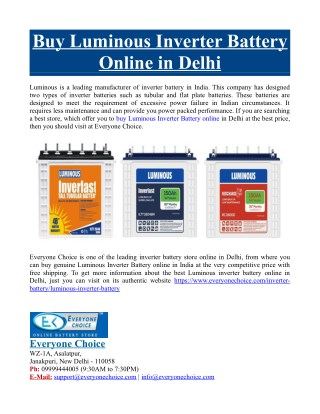 Buy Luminous Inverter Battery Online in Delhi