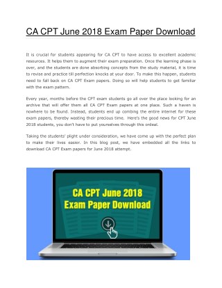 CA CPT June 2018 Exam Paper Download