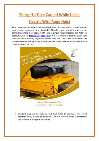 Things To Take Care of While Using Electric Wire Rope Hoist