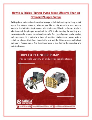 Efficient Triplex Plunger Pump for Handling Wide Variety of Fluids
