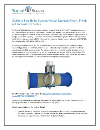 In-Pipe Hydro Systems Market Size, Share, Analysis, Industry Demand and Forecasts Report to 2018