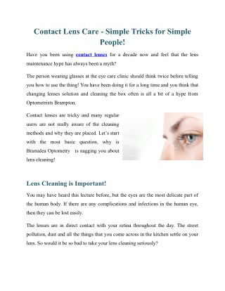 Contact Lens Care Simple Tricks for Simple People!