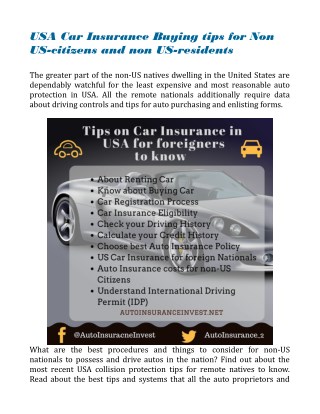 Car Insurance Buying tips for Non US Citizens