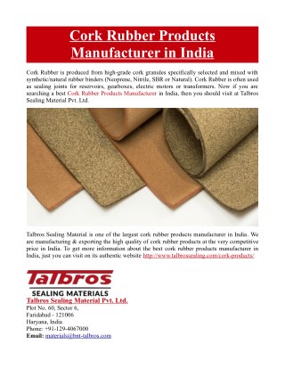 Cork Rubber Products Manufacturer in India