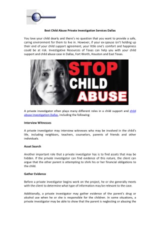Child Abuse Private Investigation Company in Dallas