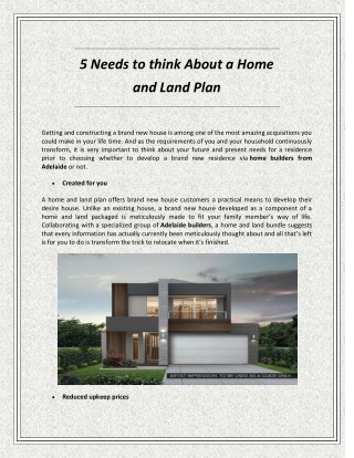 5 Needs to think About a Home and Land Plan