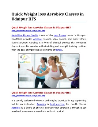 Quick Weight loss Aerobics Classes in Udaipur HFS