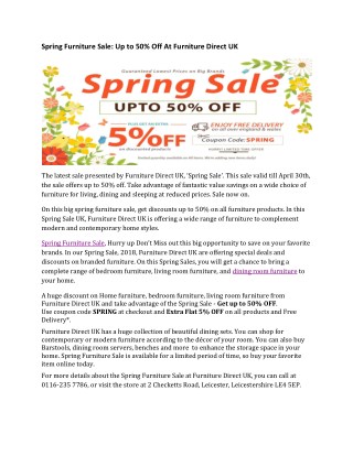 Spring Furniture Sale: Up to 50% Off At Furniture Direct UK