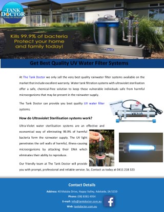 Get Best Quality UV Water Filter Systems