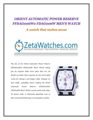 ORIENT AUTOMATIC POWER RESERVE FFDAG006W0 FDAG006W MENâ€™S WATCH