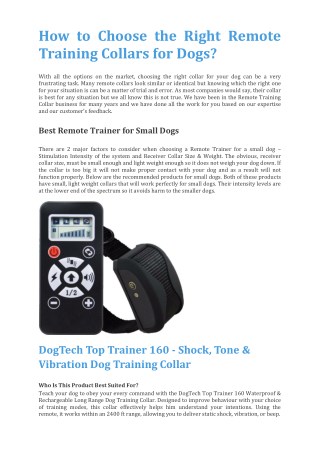 How to Choose the Right Remote Training Collars for Dogs?