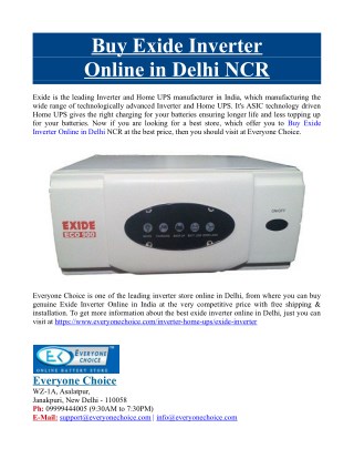 Buy Exide Inverter Online in Delhi NCR