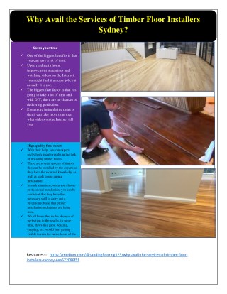 Why Avail the Services of Timber Floor Installers Sydney?