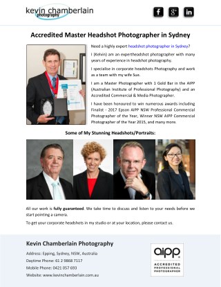 Accredited Master Headshot Photographer in Sydney