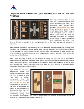 Membrane Digital Door Print, Door Skin for Door and Vinyl Print Sheet for Your Home