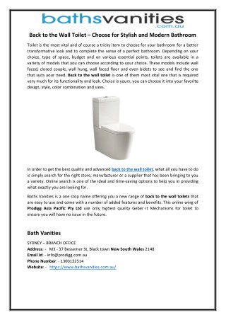 Back to the Wall Toilet â€“ Choose for Stylish and Modern Bathroom