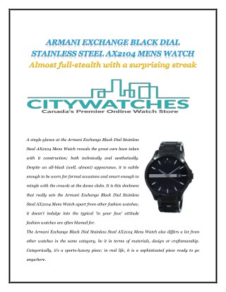 ARMANI EXCHANGE BLACK DIAL STAINLESS STEEL AX2104 MENS WATCH