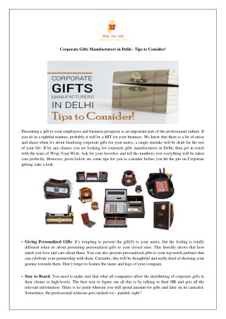 Corporate Gifts Manufacturers in Delhi - Tips to Consider!