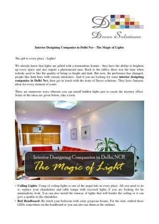 Interior Designing Companies in Delhi Ncr - The Magic of Lights!