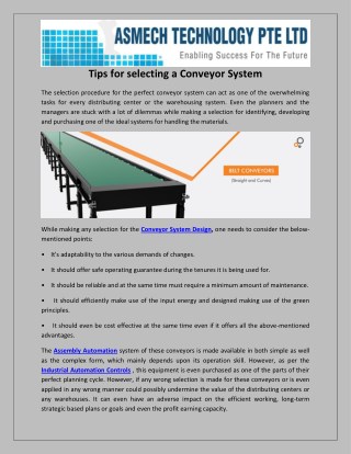 Tips for selecting a Conveyor System