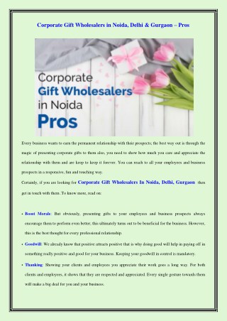 Corporate Gift Wholesalers in Delhi & Gurgaon â€“ Pros