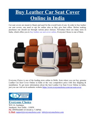 Buy Leather Car Seat Cover Online in India