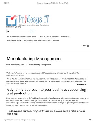 Production Management Module ERP | Pridesys IT Ltd
