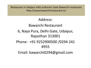 Restaurant in Udaipur with authentic taste Bawarchi restaurant