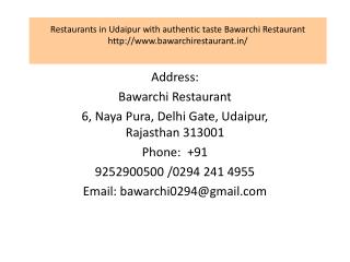 Restaurants in Udaipur with authentic taste Bawarchi Restaurant