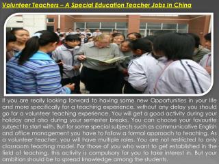Volunteer Teachers â€“ A Special Education Teacher Jobs In China