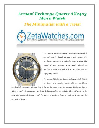 Armani Exchange Quartz AX2403 Menâ€™s Watch