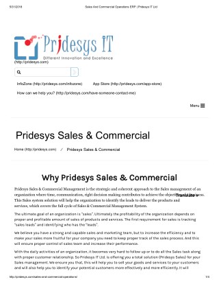 Sales And Commercial Operations ERP | Pridesys IT Ltd