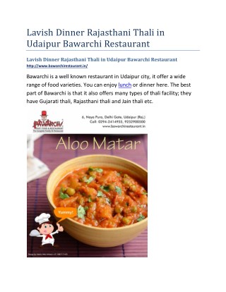 Lavish Dinner Rajasthani Thali in Udaipur Bawarchi Restaurant